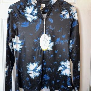 Greg Norman Collection Black and Blue Floral Women's performance quarter zip